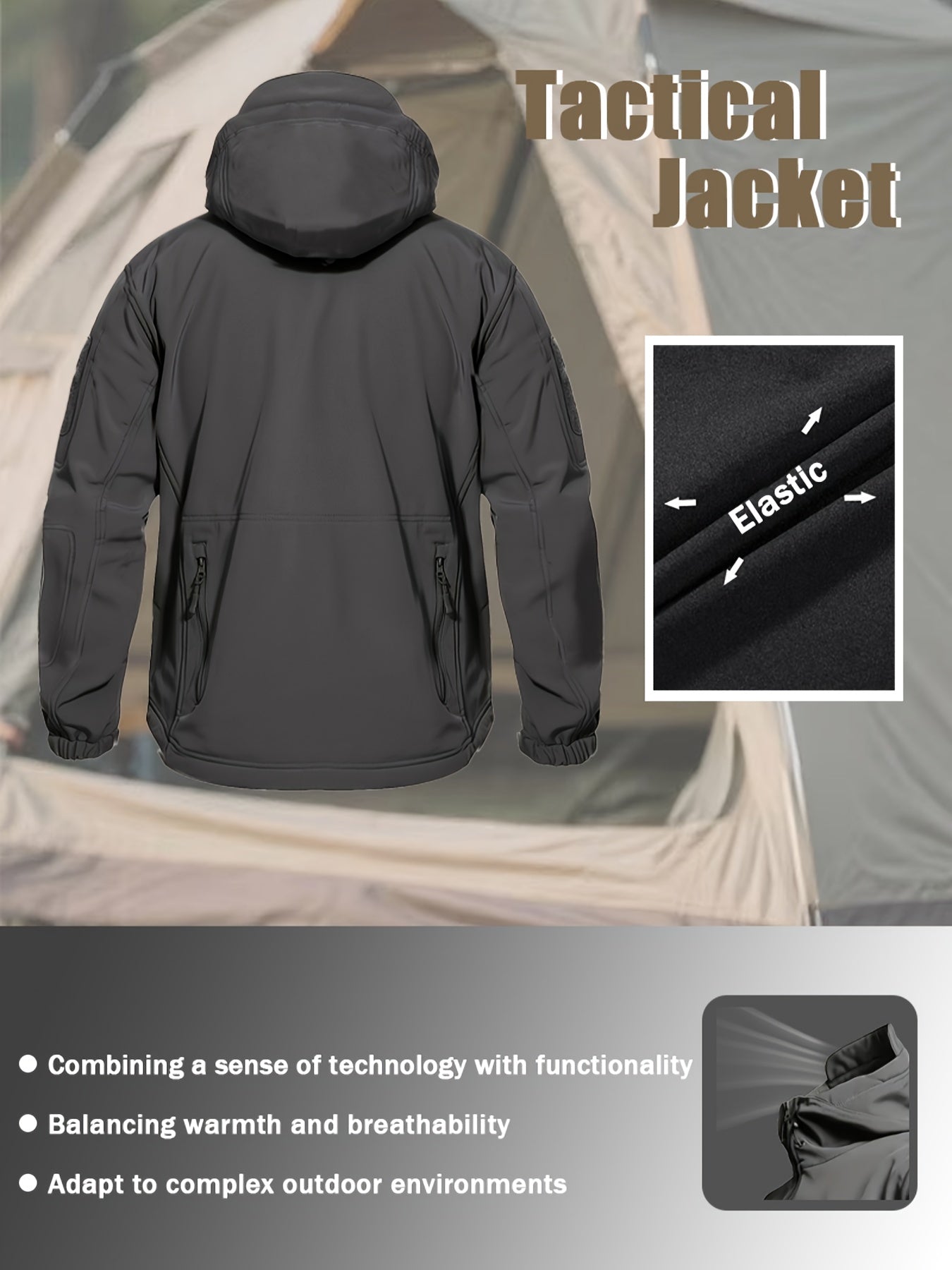 Men'S New Thickened Two-Piece Windproof Jacket And Hoodie Designed for Autumn And Winter, Featuring Multiple Pockets, Elastic Materials, And Warmth, Ideal for Hiking, Skiing, Fishing, And Outdoor Sports. Tactical Style with Breathable Fabrics