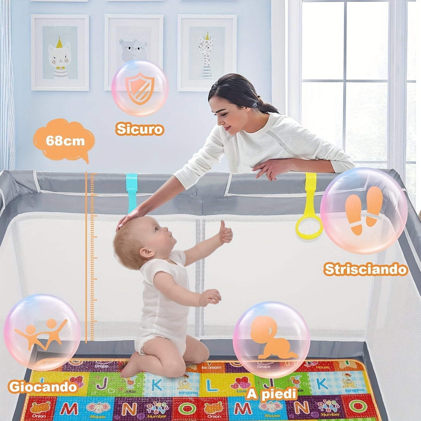 Baby Playpen, 50 Inch X50 Inch Large Playard for Toddlers, Indoor Or Outdoor Kids Activity Center, Sturdy Safety Fence with Soft Breathable Mesh, Great Gift for Halloween, Christmas