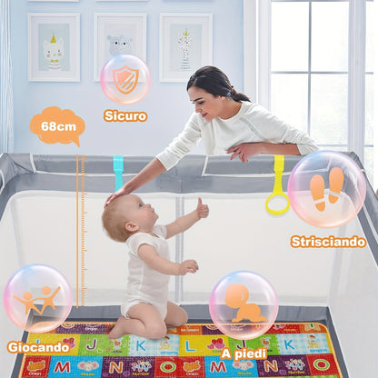 Large Baby Playpen, Baby Playard for Babies And Toddlers, Baby Fence Play Pens for Indoor & Outdoor, Sturdy Safety Play Yard with Soft Breathable Mesh, Anti-Fall, Grey