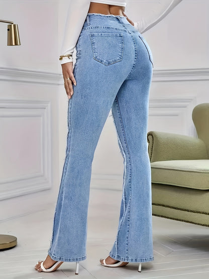Women's Plus Size Jeans Clothing Vertical Raw Edge Elegant Flared Pants