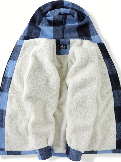 Men'S Zip-Up Hoodies with a Sherpa And Flannel Plaid Design
