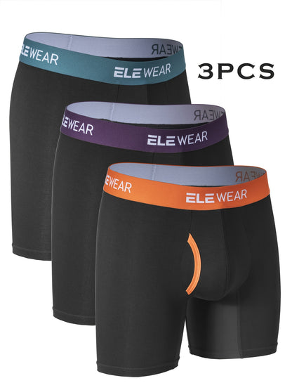 ELEWEAR 3pcs Men's Bamboo Fiber Boxer Briefs - Breathable, Moisture-Wicking, Stretchy Underwear for Sports & Casual Wear