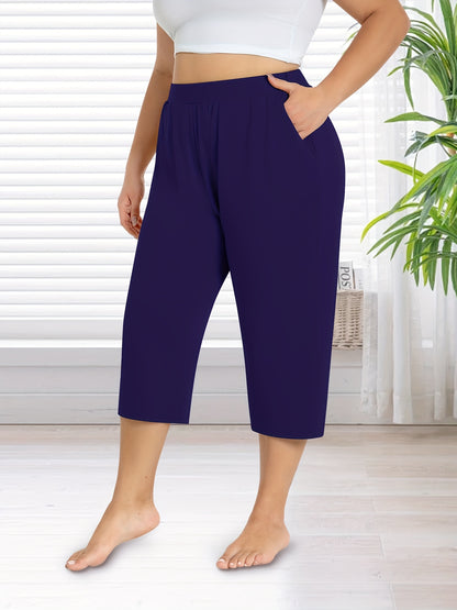 3 Pack Women's Plus Size Capri Pants - Summer Yoga Pants with Pockets | Ultra Soft Wide Leg Lounge Pants for Casual Outfits & Street Style | Breathable Stretchy Athleisure Sweatpants
