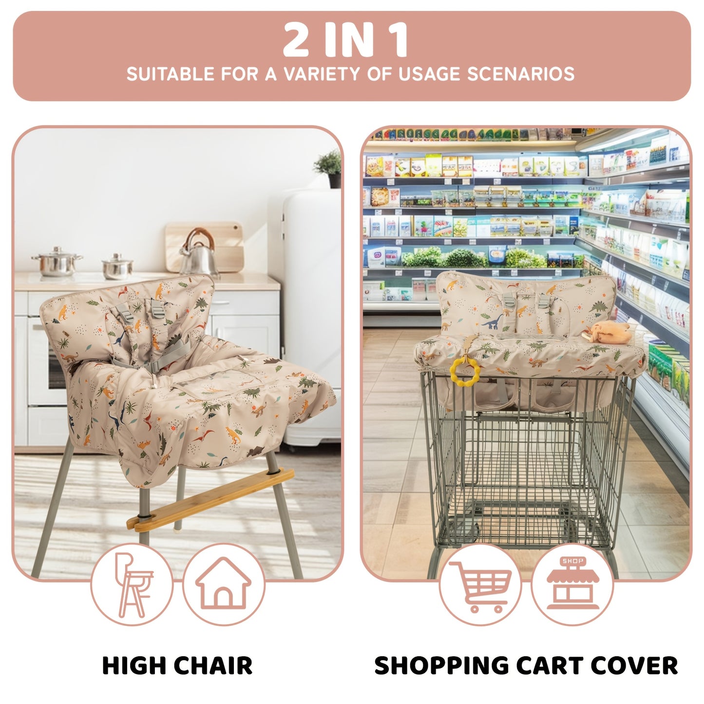 Shopping Cart Cover for Baby 2in 1 High Chair Covers for Restaurant Comfortable Grocery Cart Seat Covers ForInfant, Toddler Universal Suitable for Most Shopping Carts Machine Washable