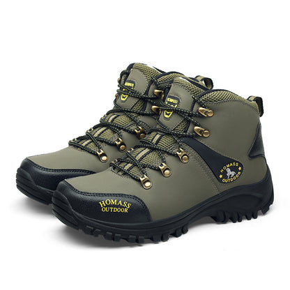 [Hiking Boots For Adventures] Men's High-Top High Quality Hiking Boots: Lightweight Outdoor, Retro-Style Mountaineering. Warm, Durable, Non-Slip, Elastic Ankle Support. PU Upper, Rubber Sole, Lace-Up. Fit For All-Season Adventures, Hiking, Outdoor Explora
