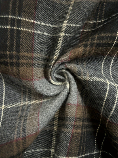 [Casual Flannel Shacket] Women's Casual Flannel Plaid Shacket Button Long Sleeve Gray Shirt Jacket Coats With Pockets