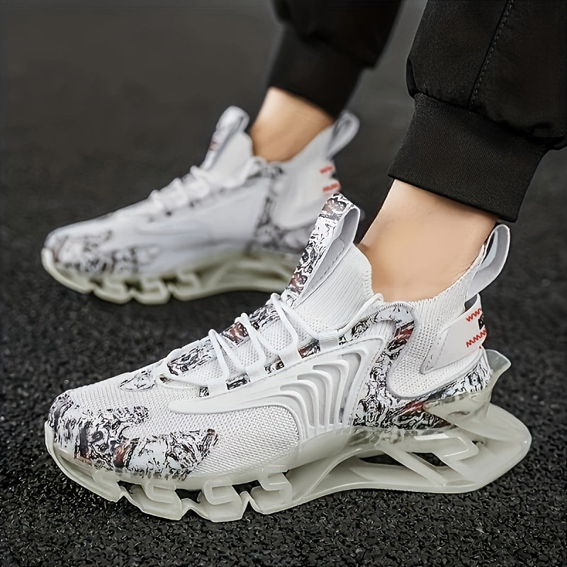 Men'S Blade Sneakers, Casual Athletic Shoes, Solid Color, All-Season Sports Footwear, Lace-Up, Fabric Upper, Mesh Inner, Rubber Sole, Round Toe, Fabric Insole