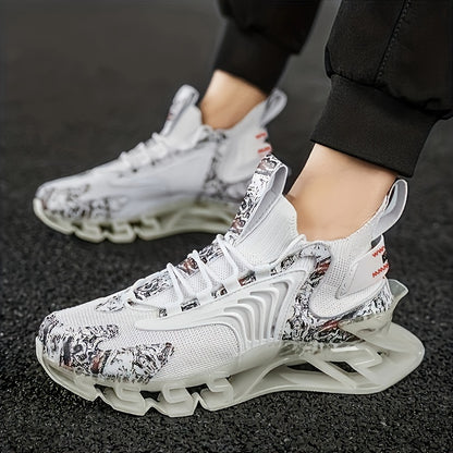 Men'S Blade Sneakers, Casual Athletic Shoes, Solid Color, All-Season Sports Footwear, Lace-Up, Fabric Upper, Mesh Inner, Rubber Sole, Round Toe, Fabric Insole
