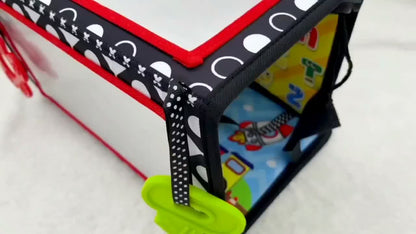 Double-Sided Tummy Time Floor Mirror with Teethers - Black & White High Contrast Baby Toys for Sensory Development, Crawling Aid with Interactive Animal & Geometric Patterns, Durable Plastic & Soft Fabric, Portable with Handles, Perfect Holiday Gifts for