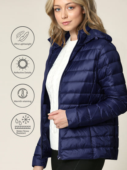 Women's Ultra Light Weight Packable Down Jacket with Removable Hood