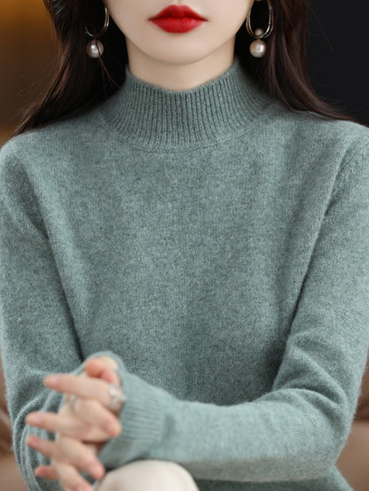 New Autumn And Winter Sweater Half Turtleneck Long Sleeve Loose And Slim Versatile Sweater Pullover Cardigan for Women