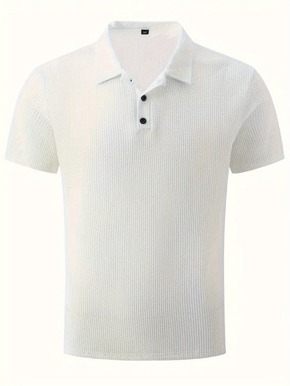 Men's Ice Silky Elastic Solid Short Sleeved Lapel Golf Shirt, Summer Outdoor Cool Polo Shirt T-shirt, Men's Gift