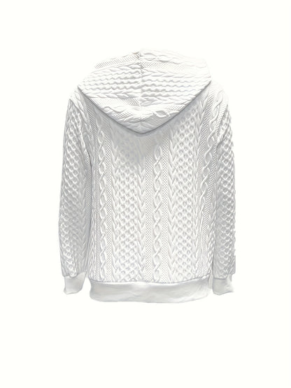 Ladies' Casual Solid Color Zipper Hooded Jacket With Pockets, Fashionable Long Sleeved Autumn And Winter Jacket, White Pilot Design, With Textured Details, Casual Hooded Shirt, Fashionable Zipper Jacket, Textured Detail Jacket