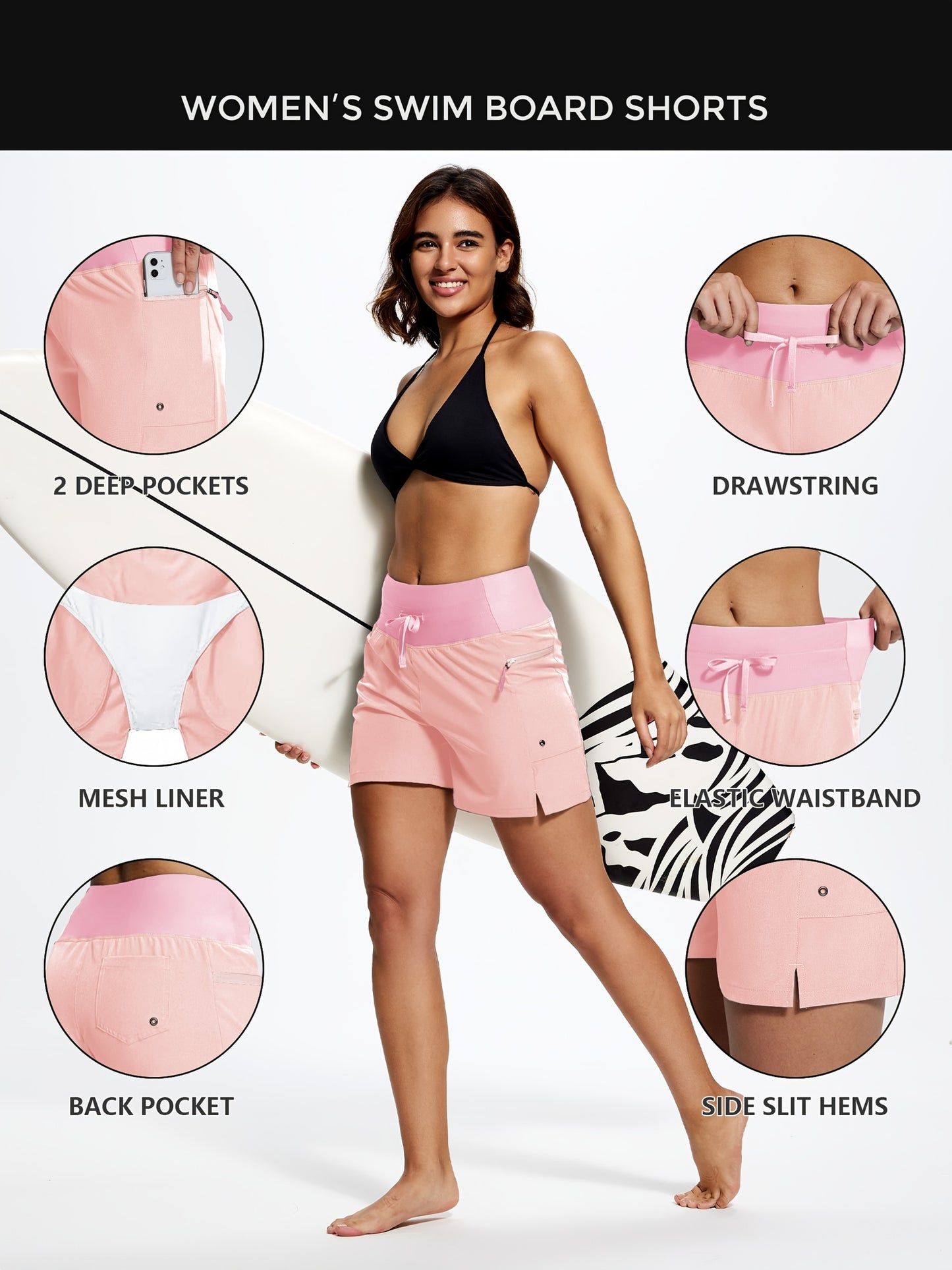 High Waisted Swim Board Shorts for Women 50+ Quick Dry Women'S Swim Trunks Bottoms with Liner Zipper Pockets