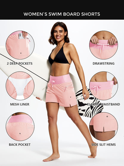 High Waisted Swim Board Shorts for Women 50+ Quick Dry Women'S Swim Trunks Bottoms with Liner Zipper Pockets