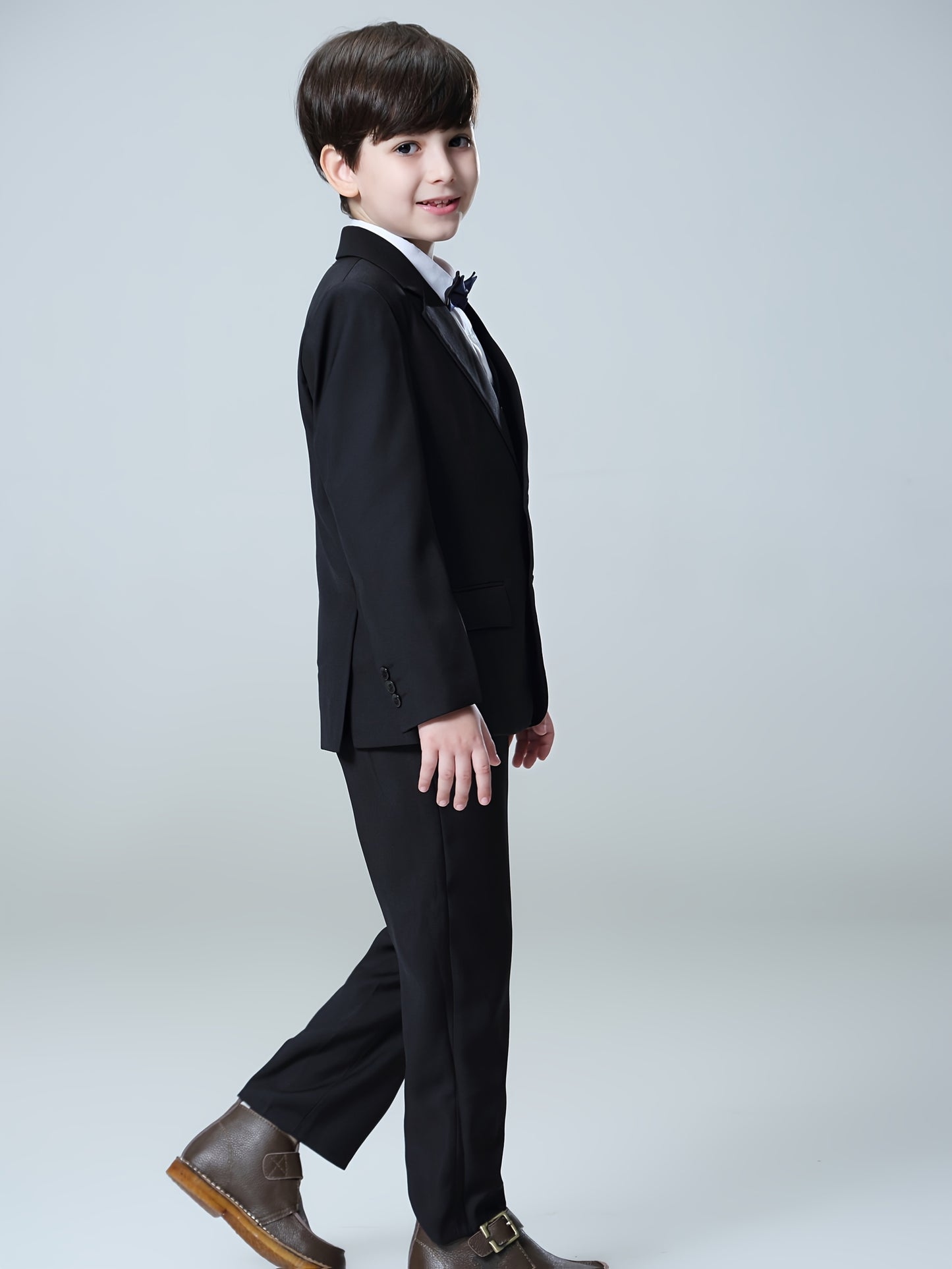 NIMBLE Boys Formal Suit Set Jacket Vest Trousers 3pcs 3-13Y Children Party Clothes Host Wedding Available In Four Colors Blue Black Khaki Navy Blue