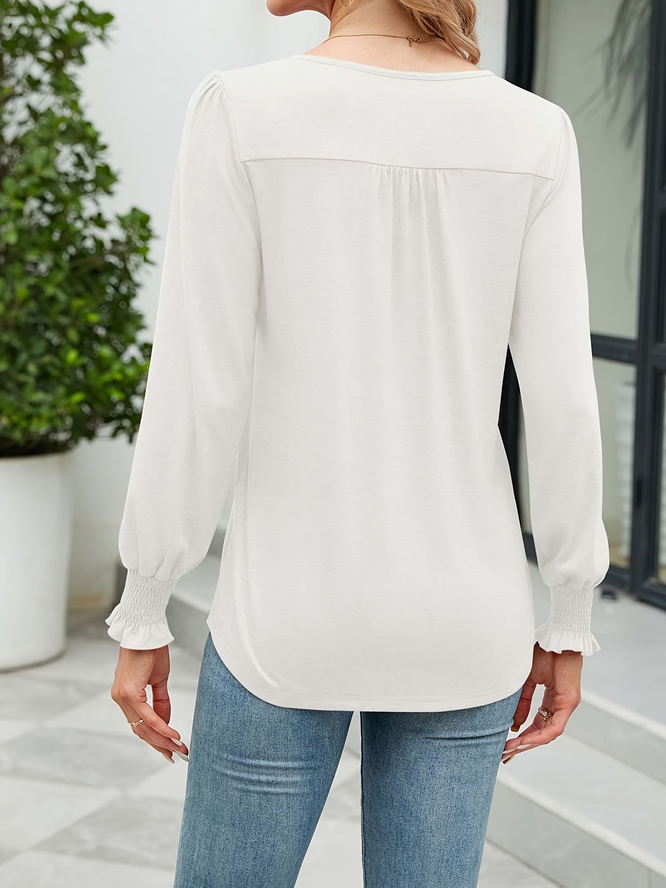 Women'S Autumn Puff Long Sleeve Tunic Tops Pleated Crew Neck Shirts Blouses Casual Loose T-Shirts