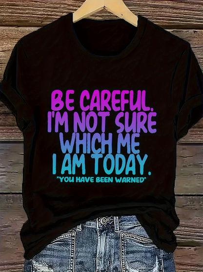 Plus Size, Plus Size Women's Casual Short Sleeve T-Shirt- Plus Size Women's Casual Short Sleeve T-Shirt- Plus Size Women's "Today I'm Not Sure Who I Am" Fun Printed T-Shirt- Bright Letter Loose Round Neck Short Sleeve, Machine Washable Black Casual