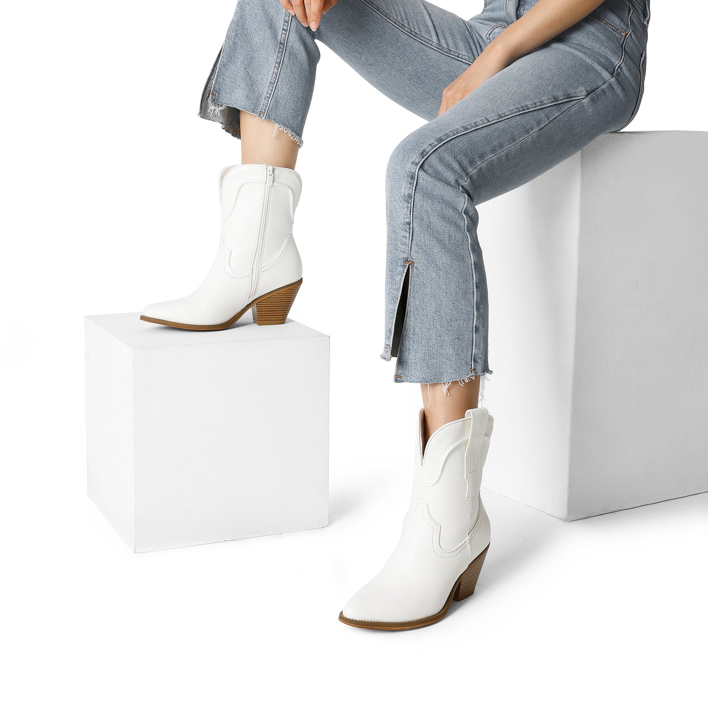 Women's Cowboy Ankle Boots, Western Booties Low Heel Pointed Toe Cowgirl Boots - Western style cowboys boots for women, for everyday wear, casual strolls, special events or any western-themed parties