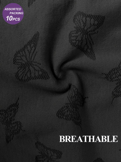 10pcs Women's Low Rise Bikini Panties - Assorted Butterfly Print Elegant Design, Comfortably Soft & Snug Fit, Daily Wear Value Set for All Seasons