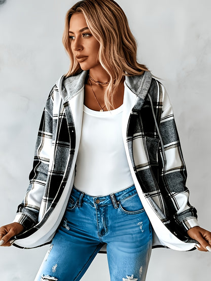 Summer Women'S Retro Checkered Hooded Jacket - Button Long Sleeve, Lightweight And Breathable Layered All Year Round Suitable for Casual And Daily Wear, Women'S Clothing Sportswear Women'S Top Suitable for Women'S Hot Wear