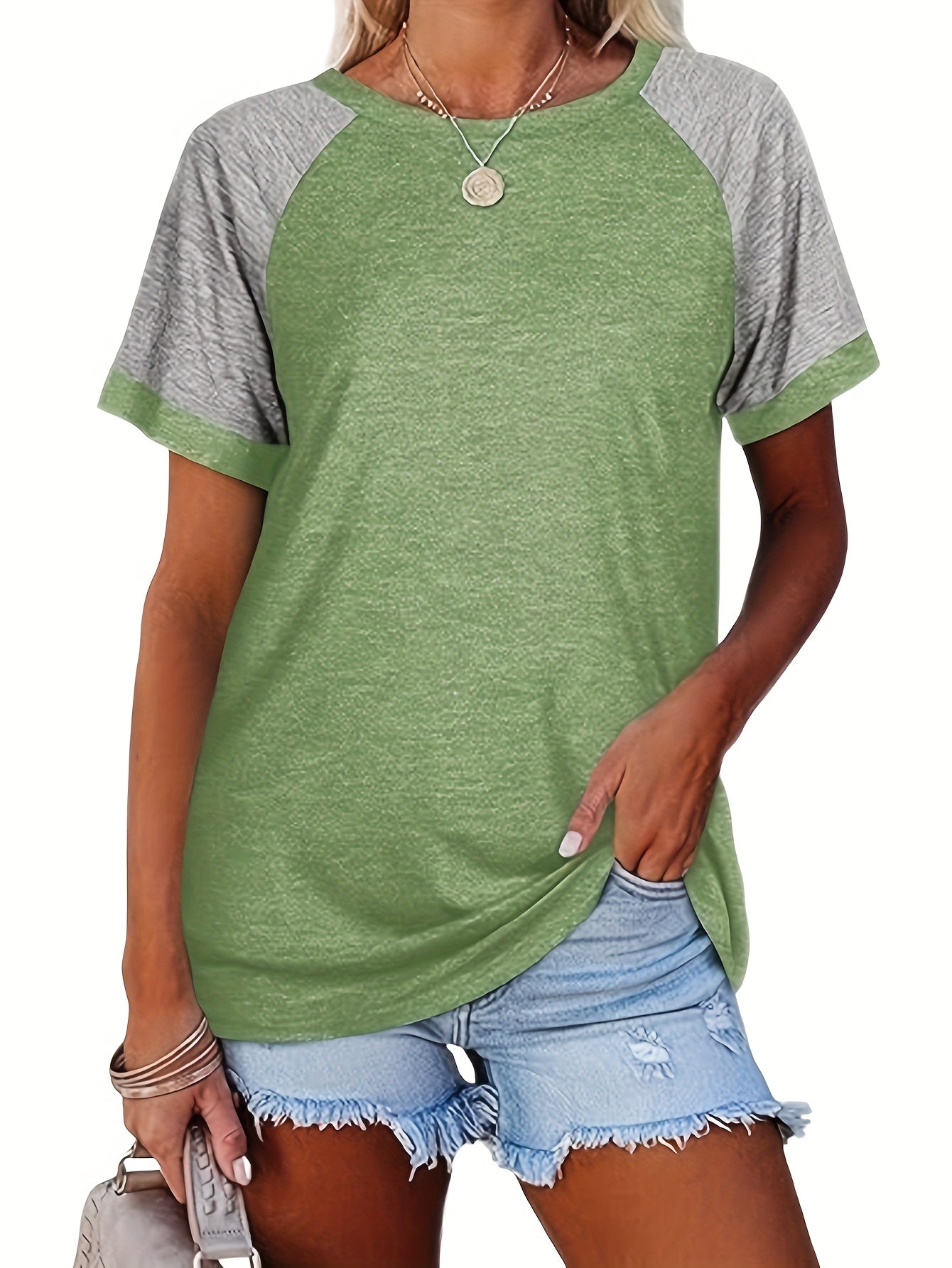 Three-piece Set 2025 European And American Fashion Women'S Short Sleeved T-shirt Casual Color Matching Top Short-sleeved T-shirt