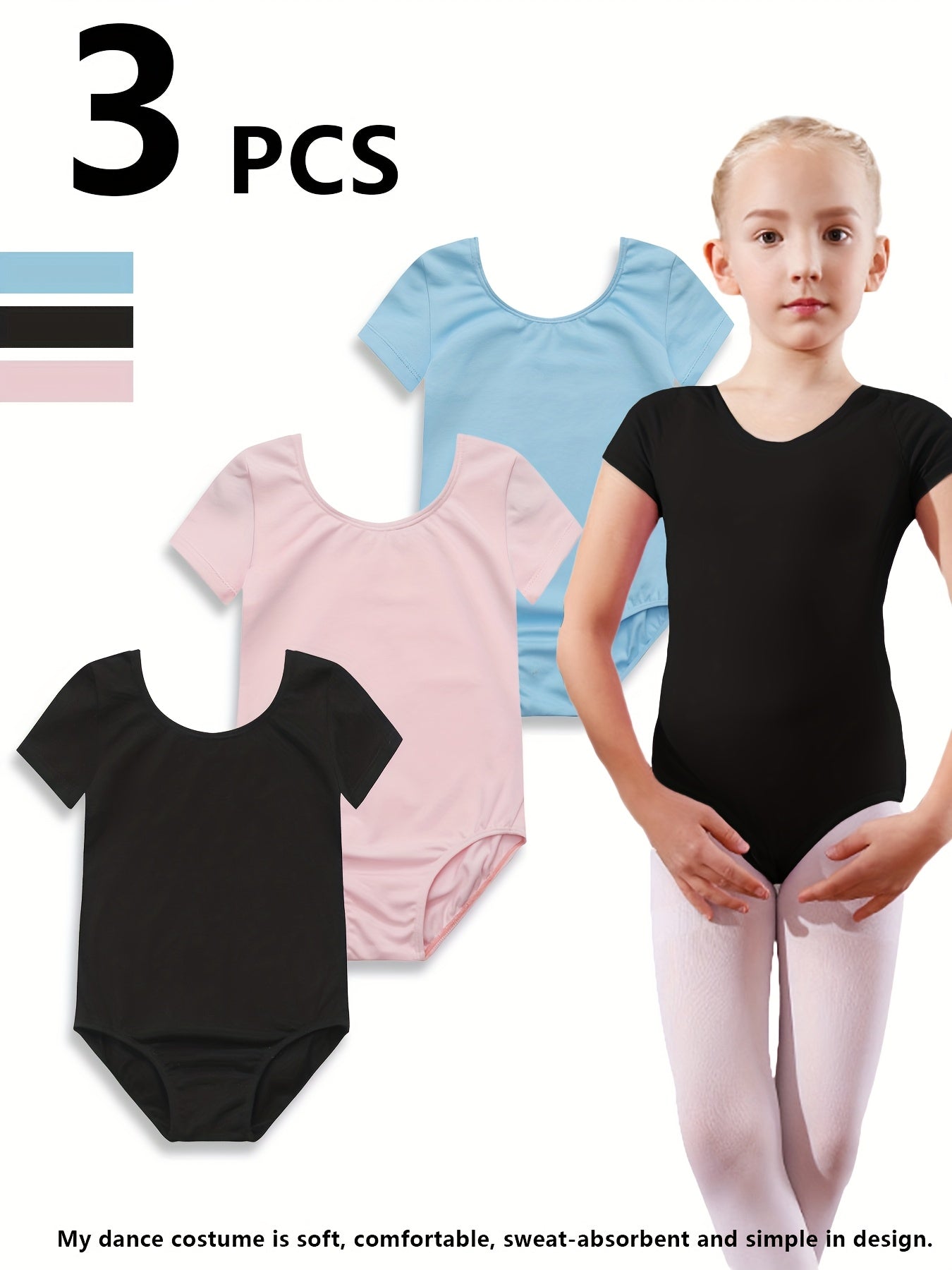 Toddler Girls Ballet Leotard, Short Sleeve Round Neck Dance, Perfect for Outdoor