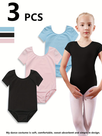 Toddler Girls Ballet Leotard, Short Sleeve Round Neck Dance, Perfect for Outdoor