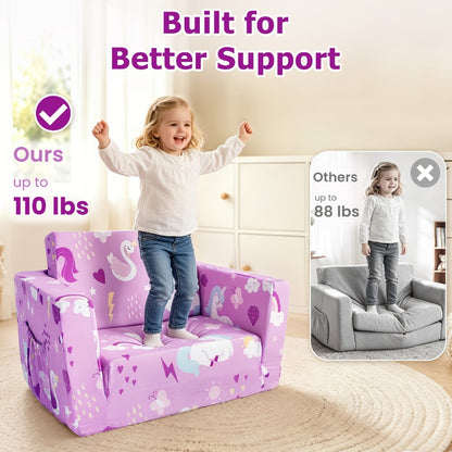 Kids Fold-Out Sofa - 2-in-1 Toddler Reading Lounger