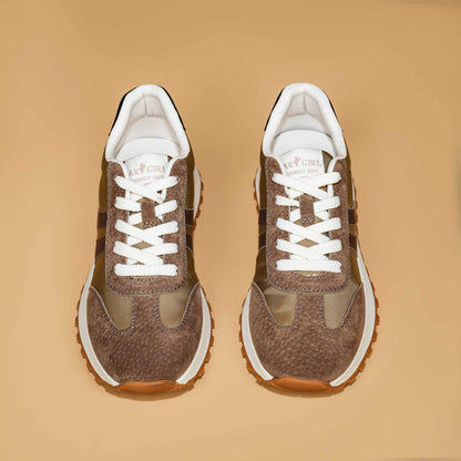 Women's Genuine Leather Chunky Lug Sole Lace Up Running Shoes Casual Designed Fashion Sporty Sneakers AA1127n