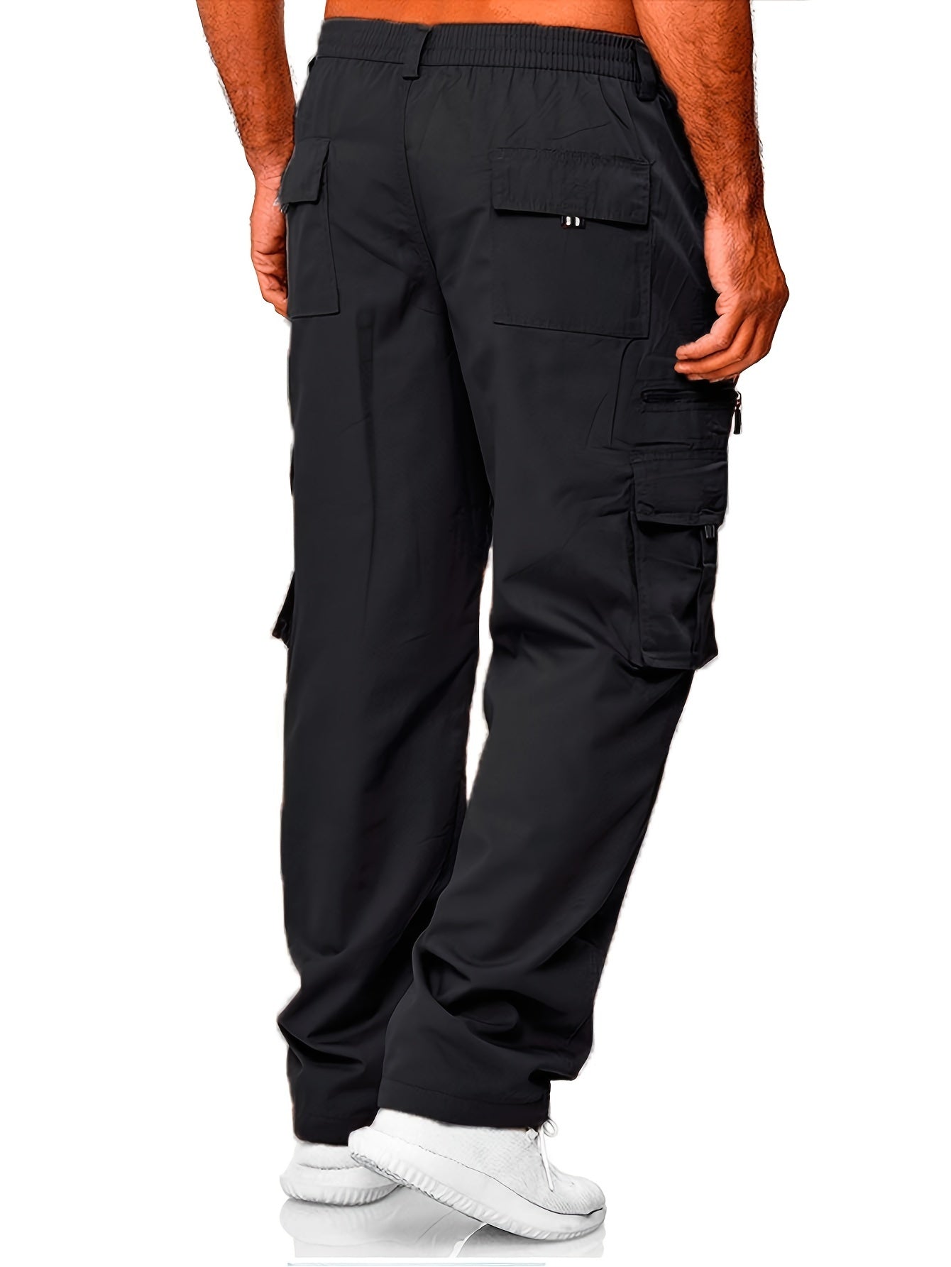 3pcs Men'S Casual Solid Color Cargo Pants, Polyester Non-Stretch Woven Fabric, Multiple Pockets, Regular Fit, Spring/Fall Season, Hiking & Outdoor Scene, Weekend Casual Occasion, Thick