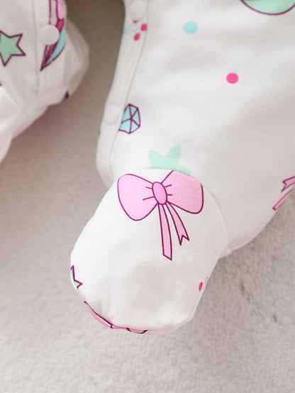 Fashionable Cute Unicorn Printed Pattern Footed Overalls 3pcs Set for Baby Girls, Perfect for Outdoor
