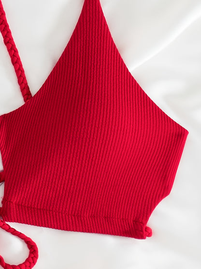 Sexy 2pcs Solid Color Bikini Set - Women'S Swimwear & Clothing - High Cut, Spaghetti Straps, Comfortable, Summer Must-Have, Beach Essentials