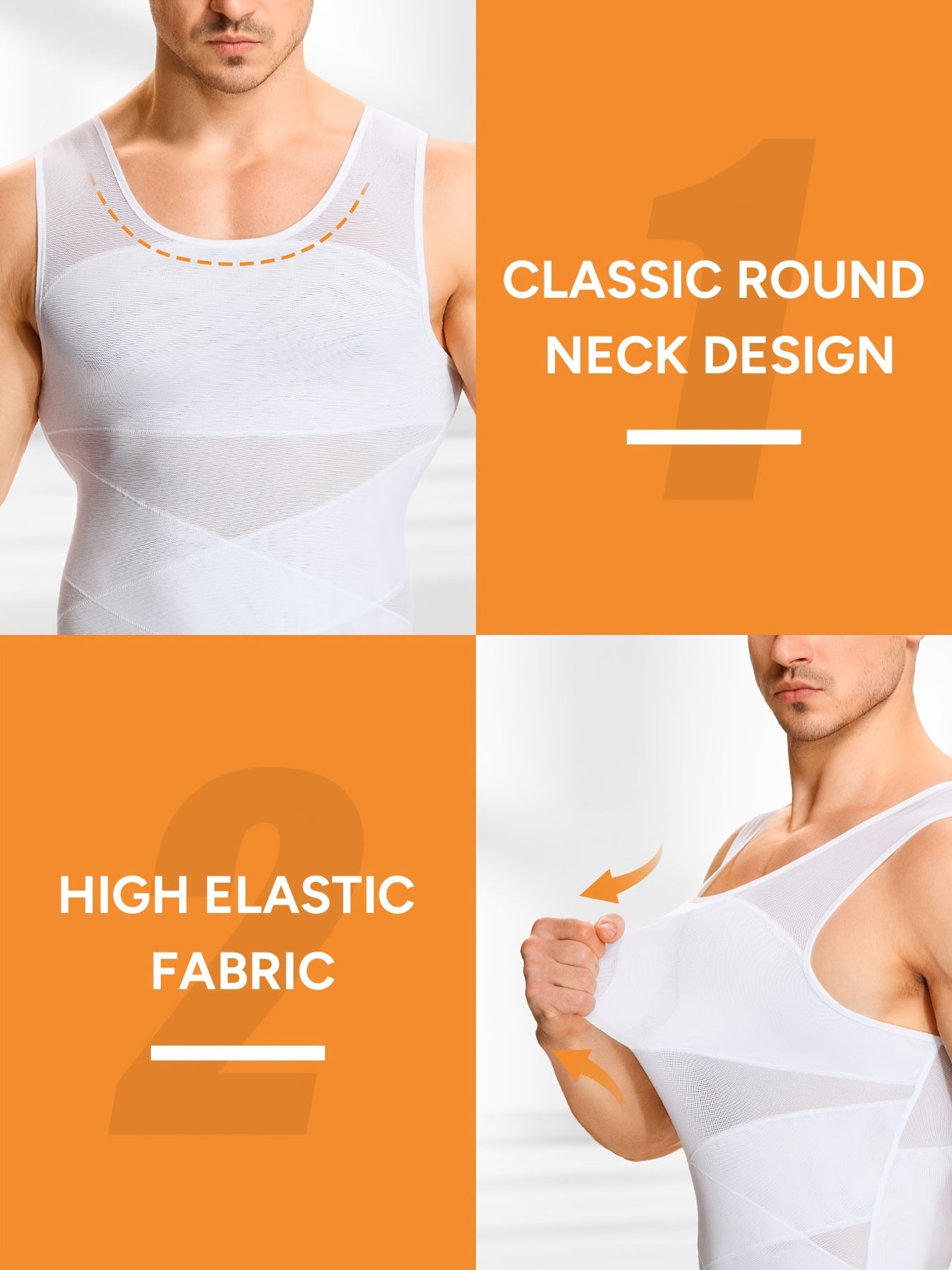 Men's High-Elasticity Compression Tank Top - Breathable Tummy Control Shirt with Semi-Sheer -Back, Tight-Fit Sleeveless Shirt Suitable for Gym, Postpartum & Body Shaping, Year-Round Wear