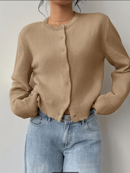 New Spring And Summer Fashionable Elegant Women's Stretch Button Cardigan - High-Elasticity Crew Neck Spring/Autumn Sweater, Hand Wash/Dry Clean Spring And Summer Apparel, Lightweight And Breathable Daily Commute, Sports And Leisure Top, Qqq