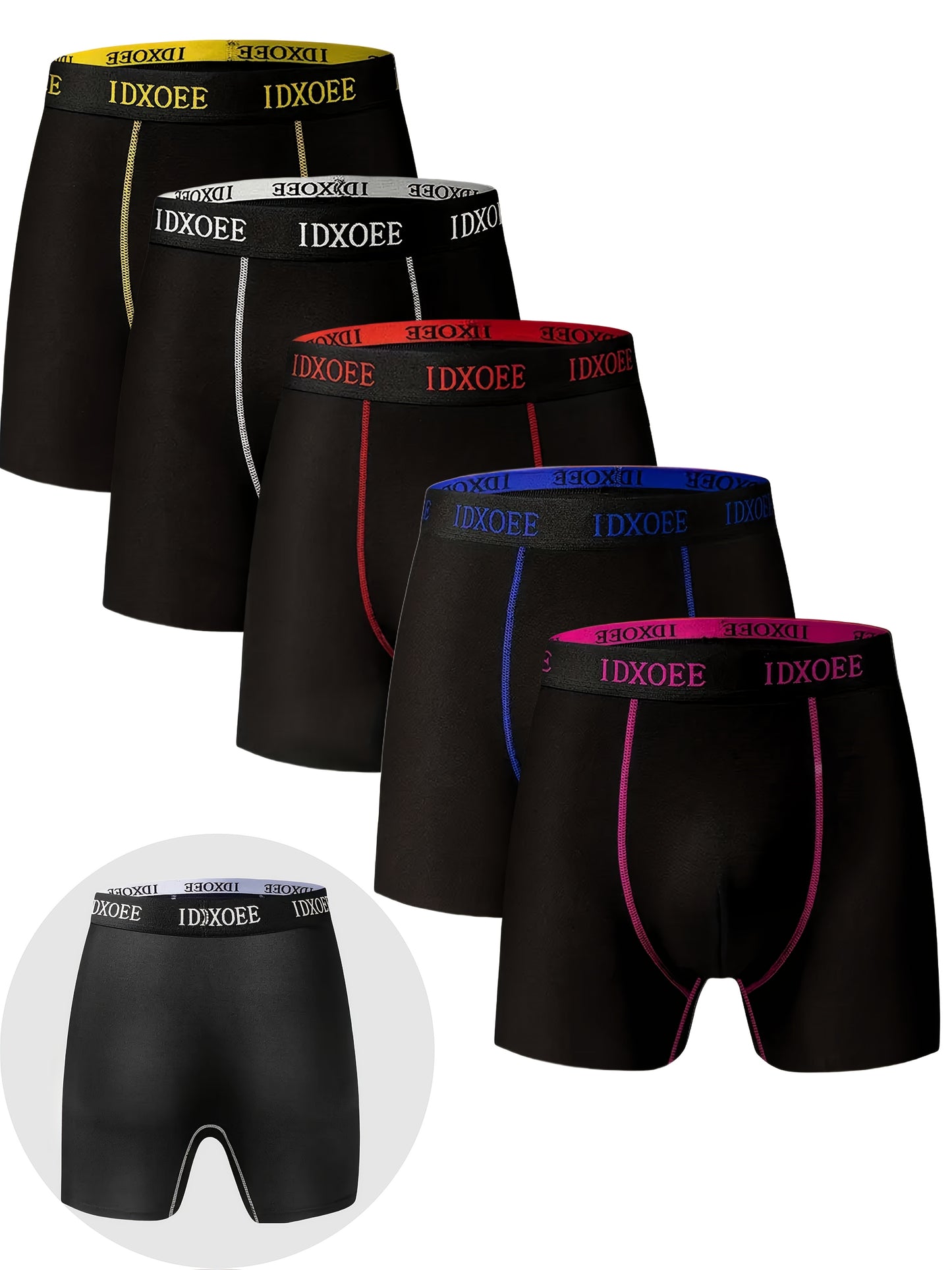 5pcs Men'S Comfortable Underwear Slim Shaping Long Boxer Briefs - Breathable, Quick-Dry, Flat Corner, Wear-Resistant, Stretchy Swim Trunks for All Seasons