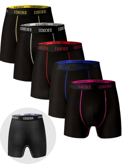 5pcs Men'S Comfortable Underwear Slim Shaping Long Boxer Briefs - Breathable, Quick-Dry, Flat Corner, Wear-Resistant, Stretchy Swim Trunks for All Seasons