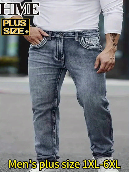 Larger Size Men's Jeans XL-6XL Business Casual Versatile Slim Straight Pants Classic Retro Style High Waist And Big Stretch Trendy And Comfortable Outdoor Travel Trousers Extra Large Size, PLUS SIZE