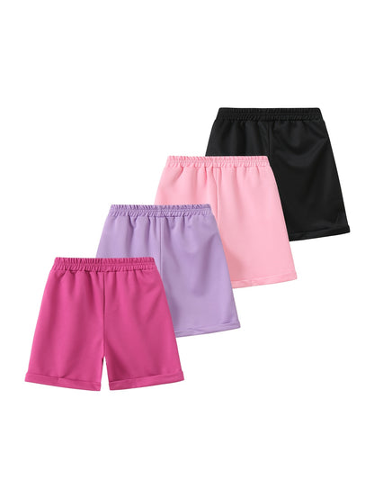 4pcs Girls' Summer Shorts with Heart Print & Bow Front - Non- Bow Tie Waistband, Machine Washable Casual Shorts Suitable for, Playdates, Casual Attire - Spring/Summer Outfits for to, Perfect for Outdoor