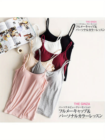 Ladies' Tank Top Featuring an Integrated Bra - Padded Camisole For, Highly Elastic Spaghetti Straps with Adjustable Breathable Straps Available in Sizes S to XL