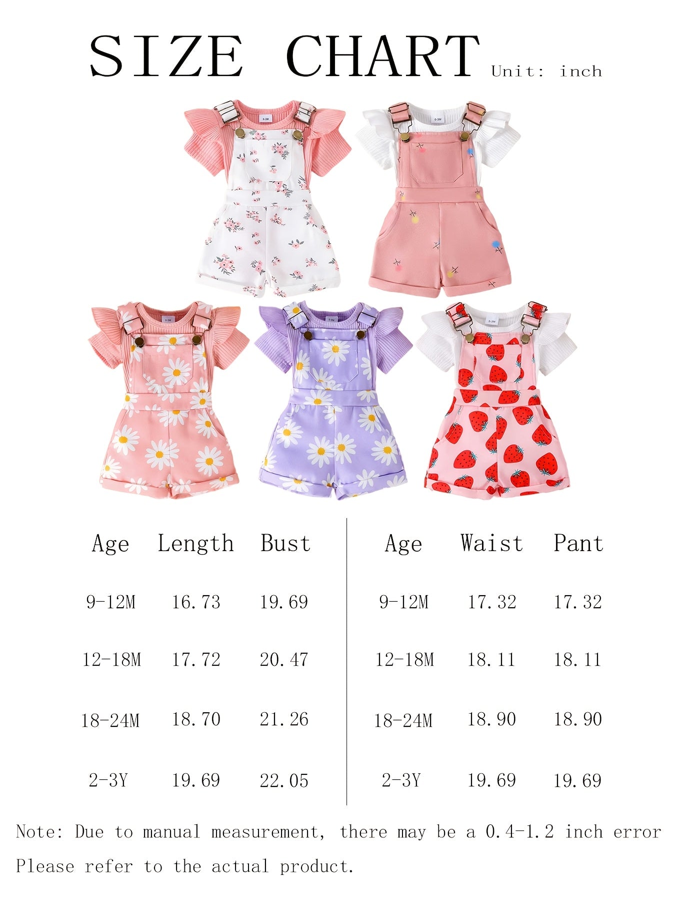 Random 1 Sets Baby Girl Clothes Ribbed Short Sleeved Triangular Jumpsuit Printed Overalls Set, for Outdoor