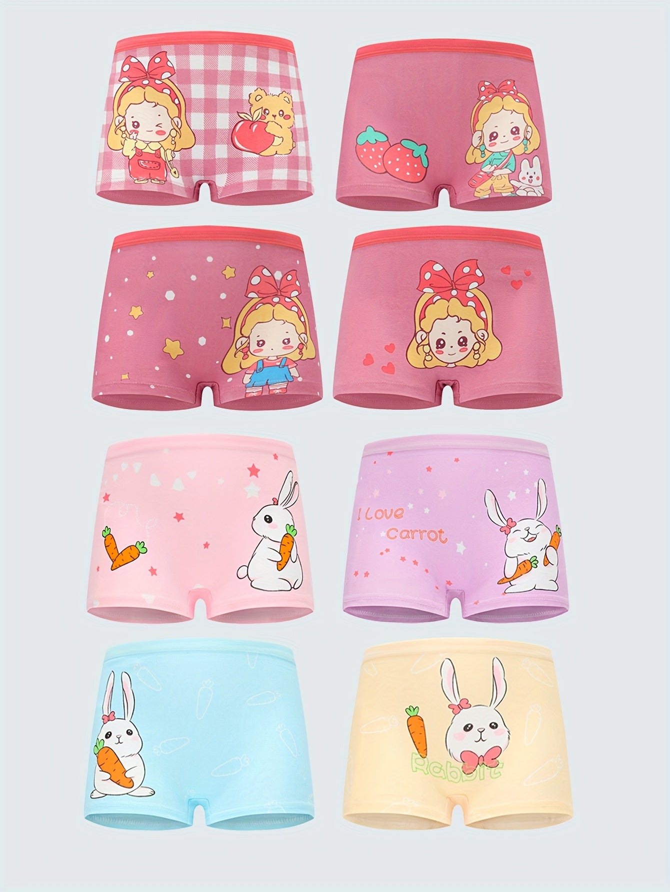8pcs Girls Cotton Underwear Soft Breathable Cartoon Print Girls Boxer Underwear