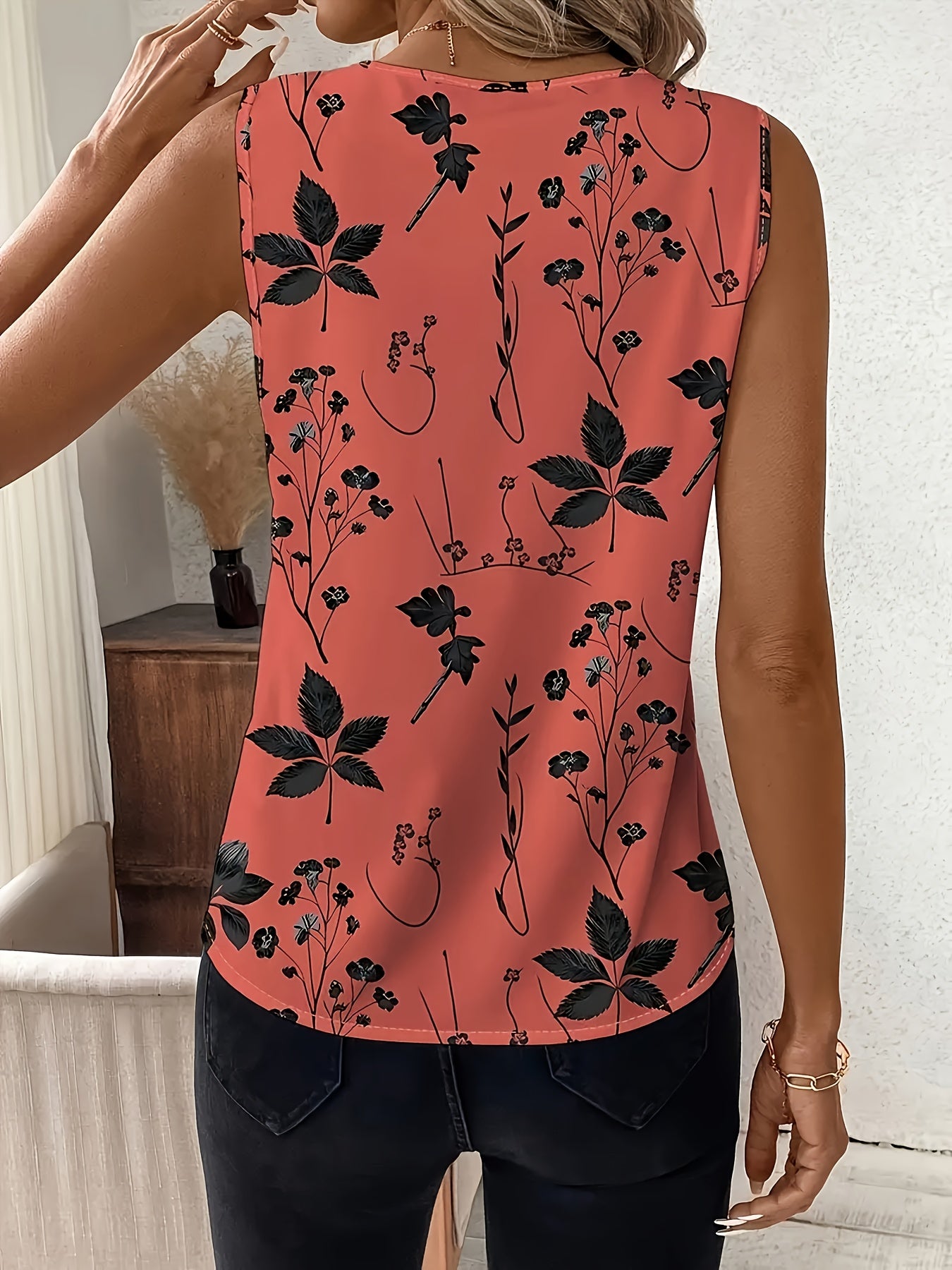 A 3pcs Set Of Elegant Directional Flower-printed Sleeveless Vest