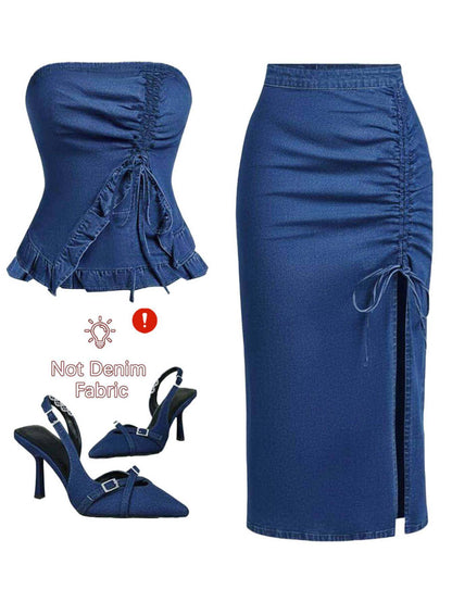 Women's Deep Blue Denim Ruffle Skirt - product view 1