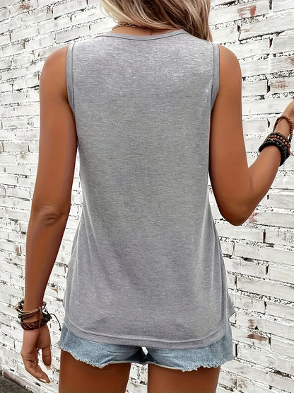 1pc Women's Sleeveless Round Neck Vest - Casual Spring Summer Blouse, Lightweight Polyester Suitable for Beachwear, Layering & Warm Weather