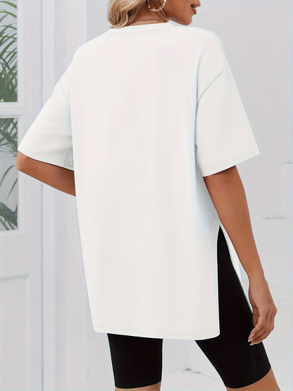 Women'S 3pcs T-Shirt Set - Extra Large, Casual Short Sleeve, Side Cut-Out, Round Neck, Loose Fit, Solid Color, All-Season Tops