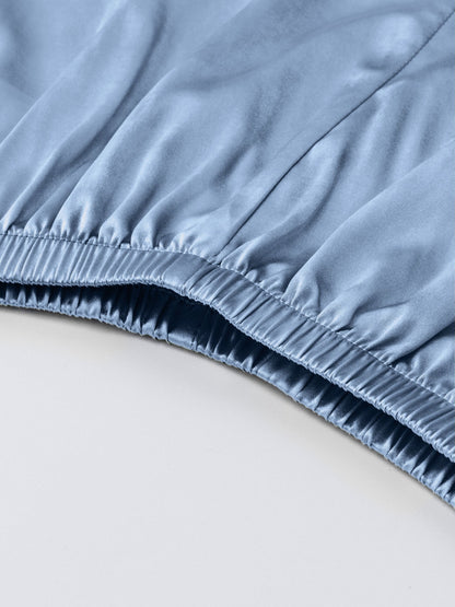 Casual Fashion Comfortable Spring/Summer/Autumn Satin Color Ding Short Sleeve Shirt & Elastic Shorts & Elastic Pants Three-piece Pajama Set