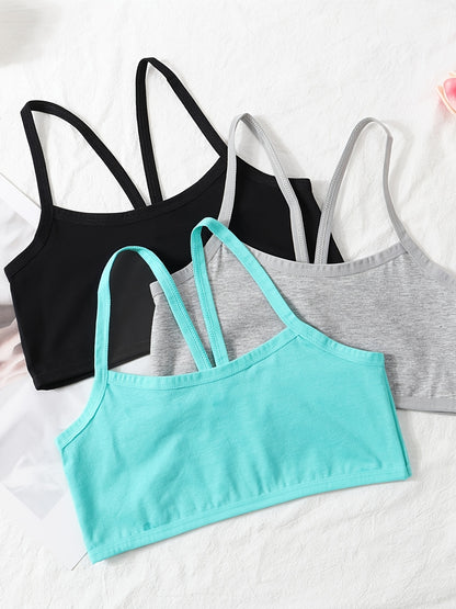 Random 12-pack Solid Color Girls Seamless Bras, Comfortable And Breathable Sports Bras With Cross Shoulder Straps, Cute And Fashionable Training Bras, Suitable For Teenagers And Students A 7-16 Years Old