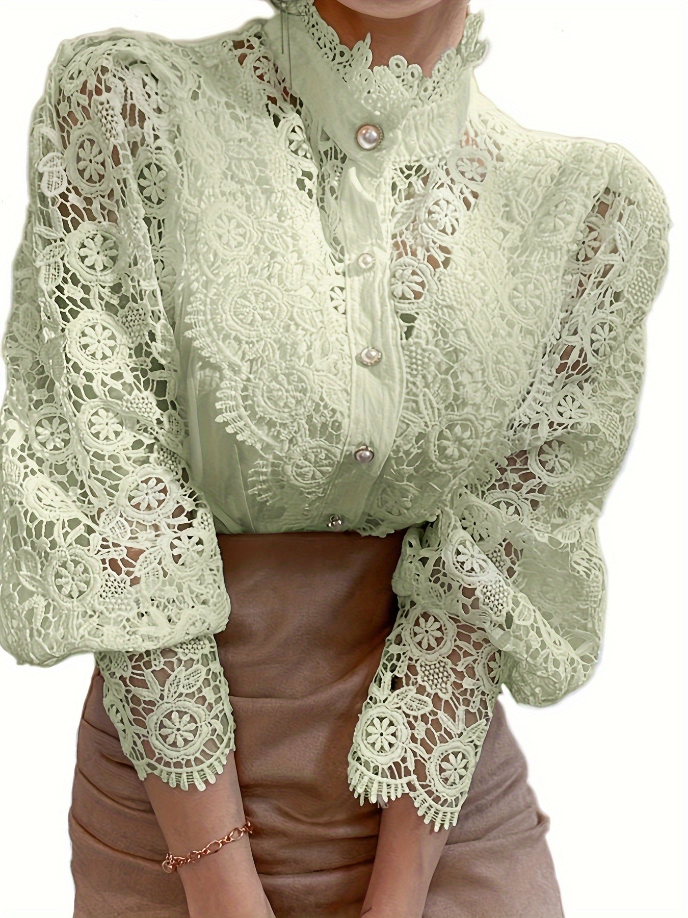 Women's Dark Green Lace Shirt - product view 28