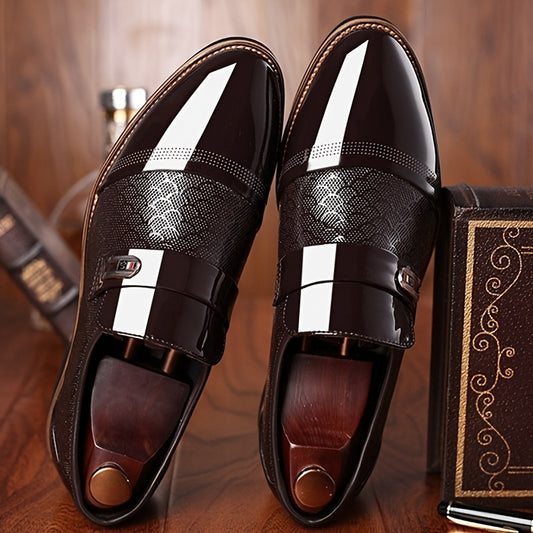 Embossed Men's business shoes-Comfortable Pointed Toe Slip On Lug Sole Business Oxfords for Party Wedding Office Dress Shoes